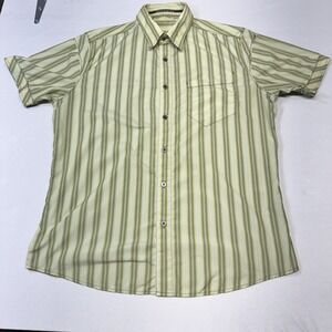 Kuhl Button Up Shirt Mens Medium Short Sleeve Green Outdoor Hiking Striped‎